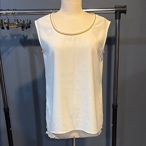 Ann Taylor Elegant White Sleeveless Gold Chain Blouse Top. Small. Tunic